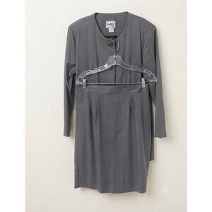 Vintage Bedford Fair Women’s Suit Set Size 12 Gray Blazer & Skirt 2 Piece USA Ma